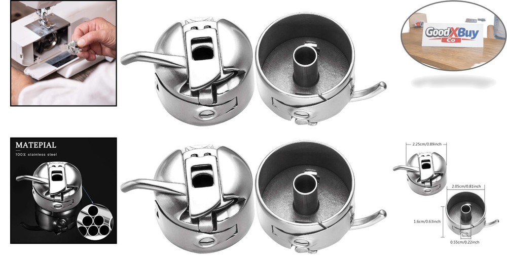 Stainless Steel Bobbin Case for Front-Loading Sewing Machines 4-Pack, Compati...