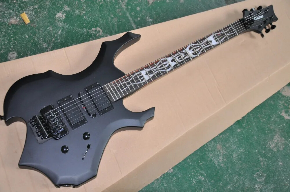 Classic Flame Shape 6 String Electric Guitar, Black Double Rocking Accessories