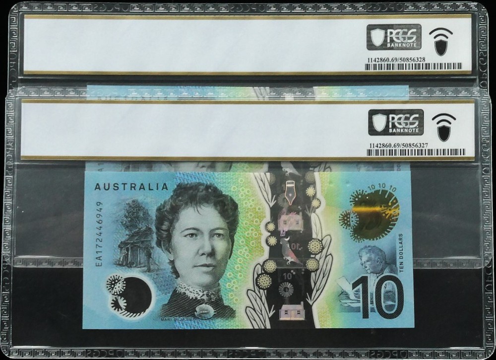 Consecutive Pair 2017 Last Prefix EA17 Lowe Fraser $10 Banknotes PCGS 69 PPQ ...