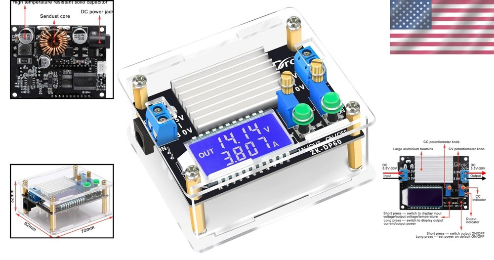 High Efficiency Boost Buck Converter with Protective Case and LCD Display, 4A