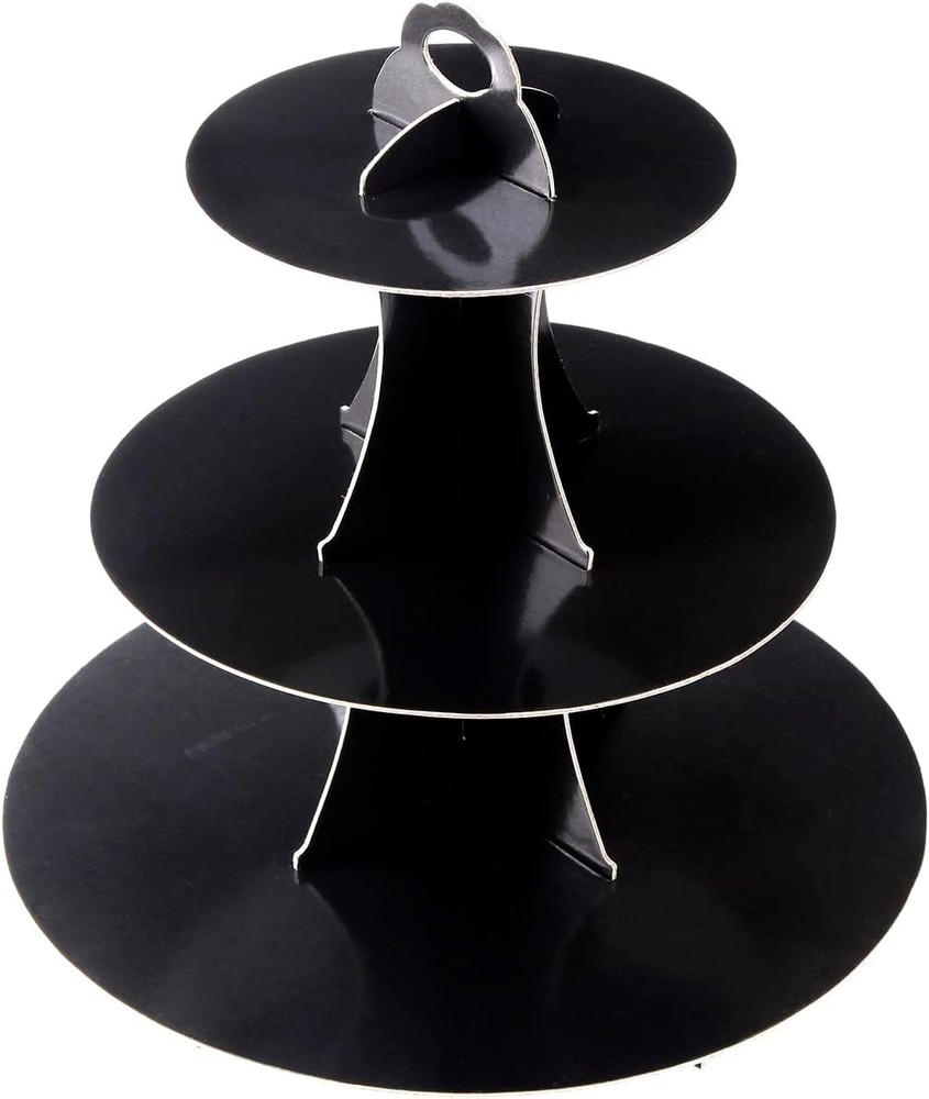 Personalized 3-Tier Cupcake Display Stand - Black Cardboard for All Occasions