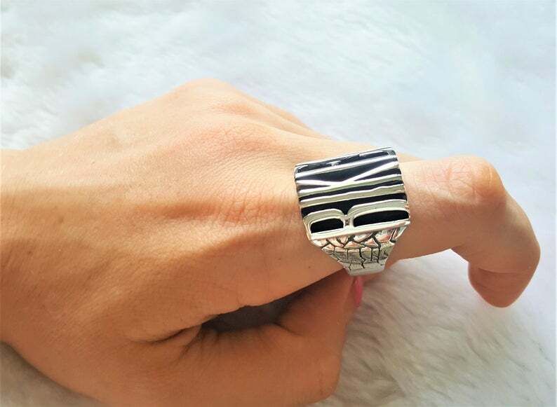 Stunning Handmade Men's Solid 925 Sterling Silver BIKER Fashion Ring