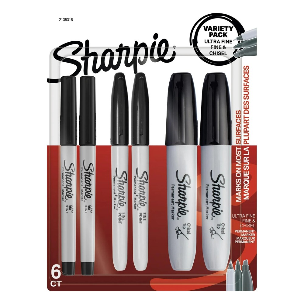 Sharpie Permanent Markers, Multi Pack Different Types 6 Count