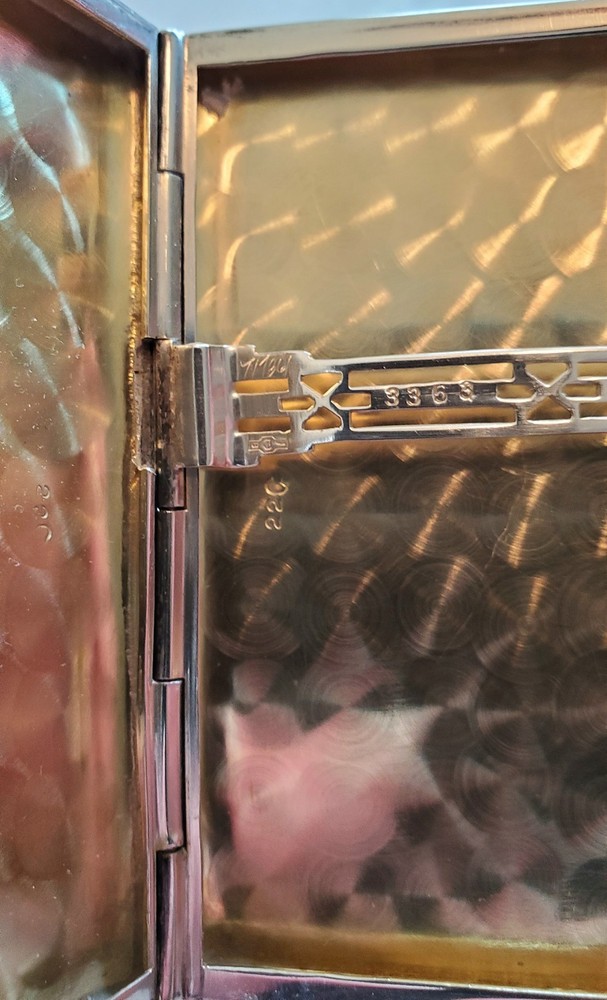 Unger Bros Sterling Silver Art Deco Enamel Flapper Cigarette Case Engine Turned