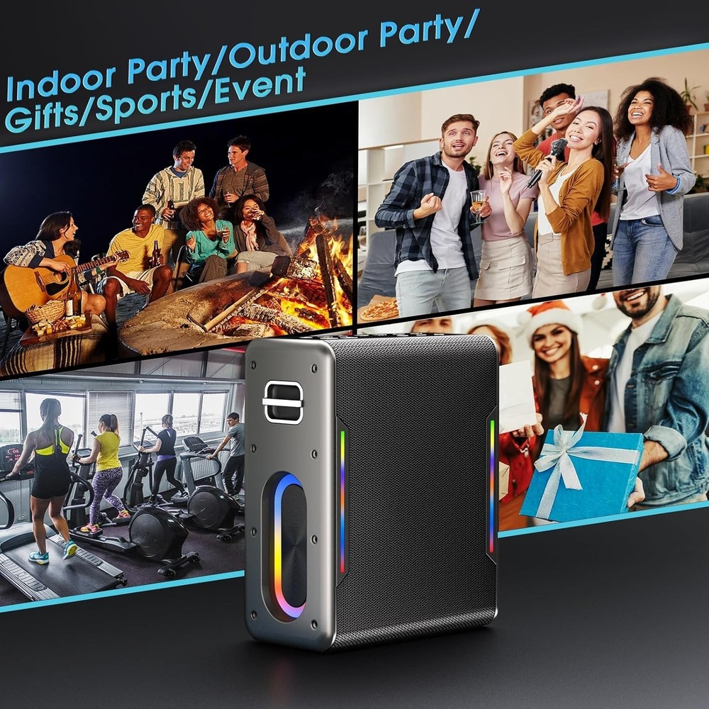 Karaoke Machine with Two Wireless Microphones, Powerful Portable Bluetooth