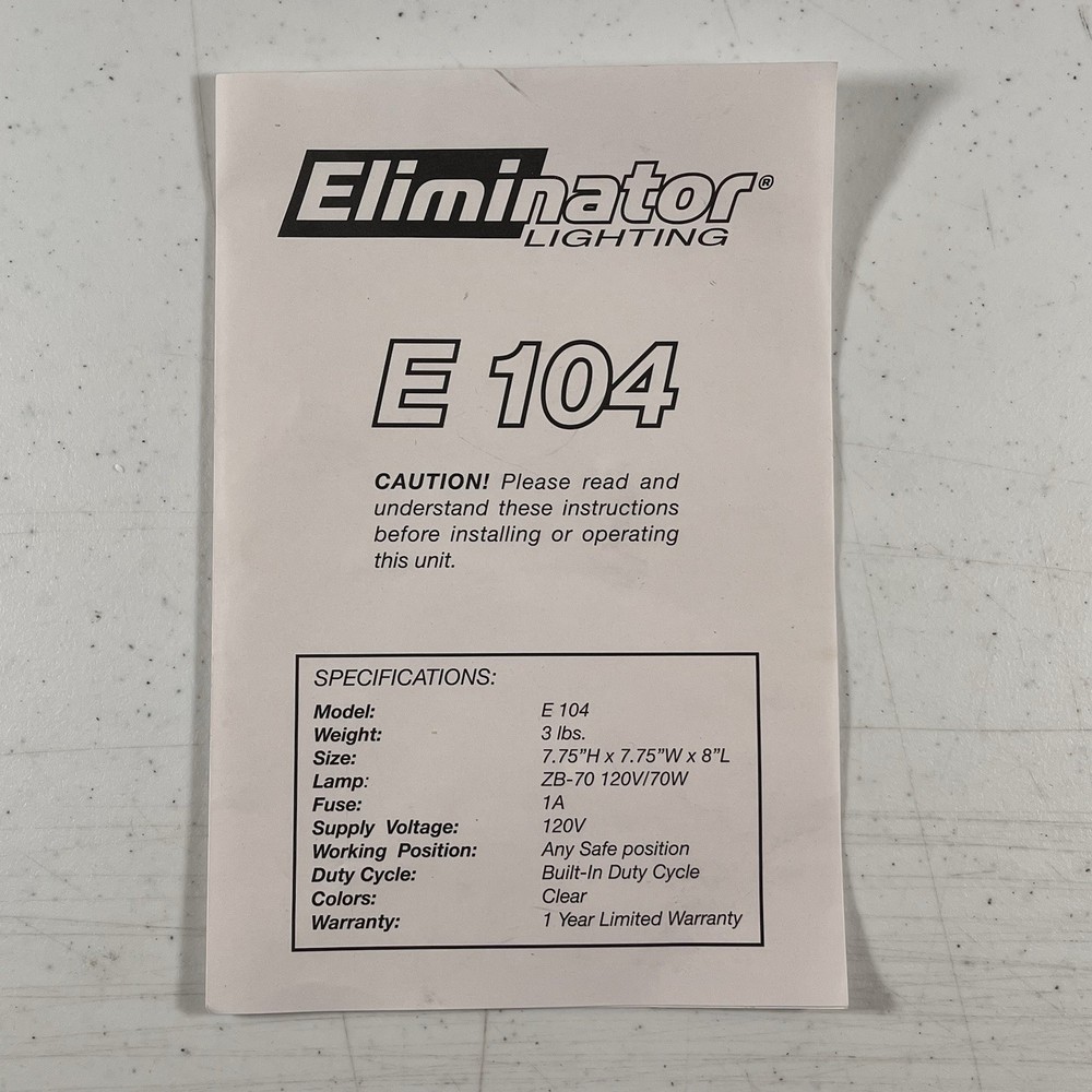 ELIMATOR LIGHTING E 104 VARIABLE FLASH STROBE LIGHT TESTED WORKING
