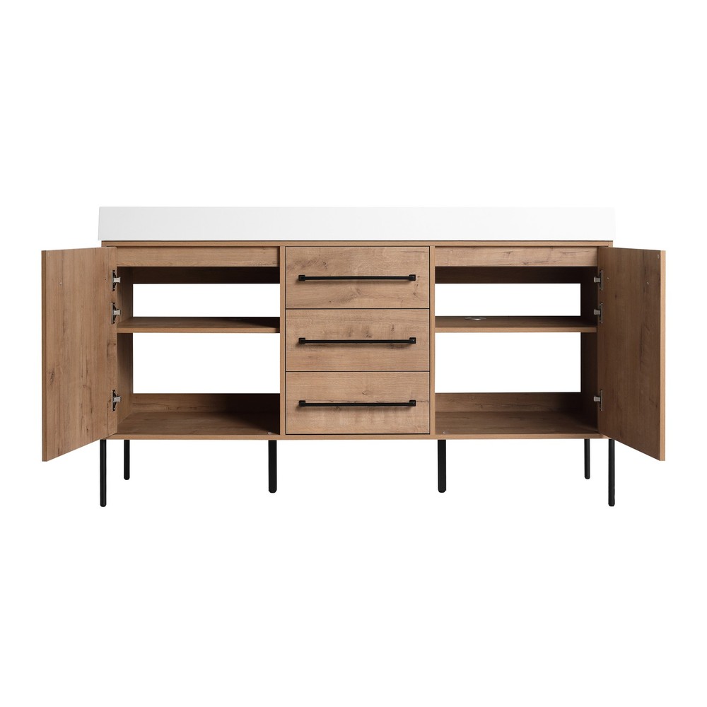 60" White Double Sink Vanity w/ Soft-Close Doors & 3 Drawers