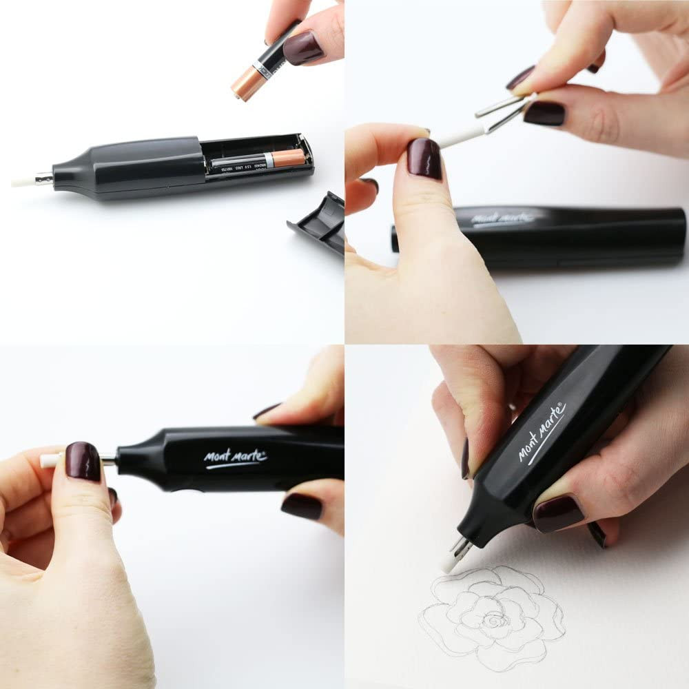 Mont Marte Electric Eraser, Includes 30 Eraser Refills. Suitable for Use with Gr