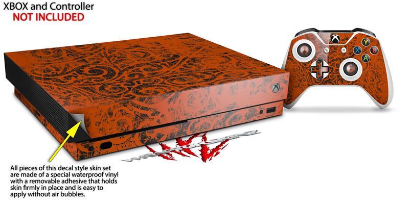 Skin for XBOX One X Console Controller Folder Doodles Burnt Orange Decal