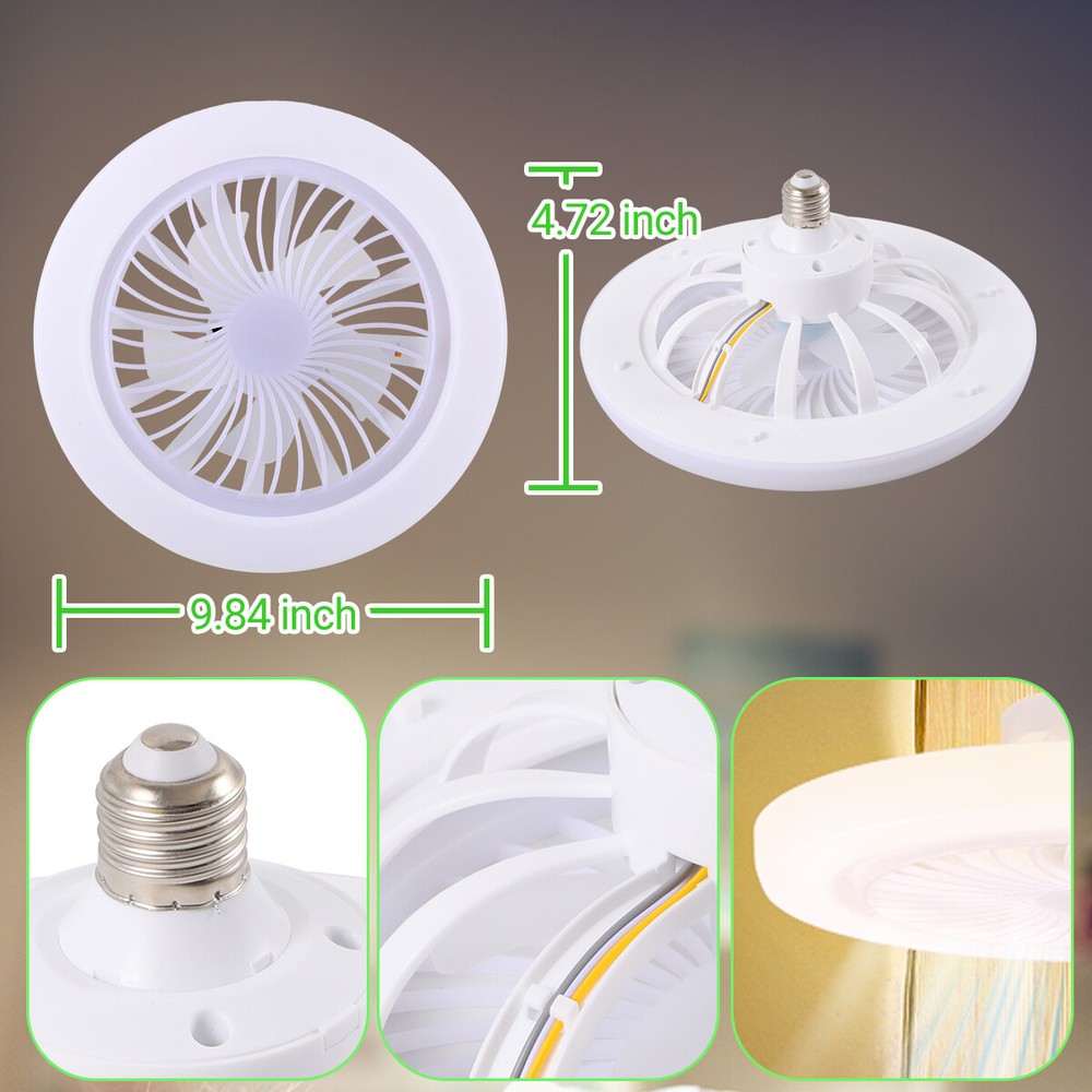 2 In 1 E27 Socket Fan Light With Remote Ceiling Fan Adjustable LED Smart 3 Speed
