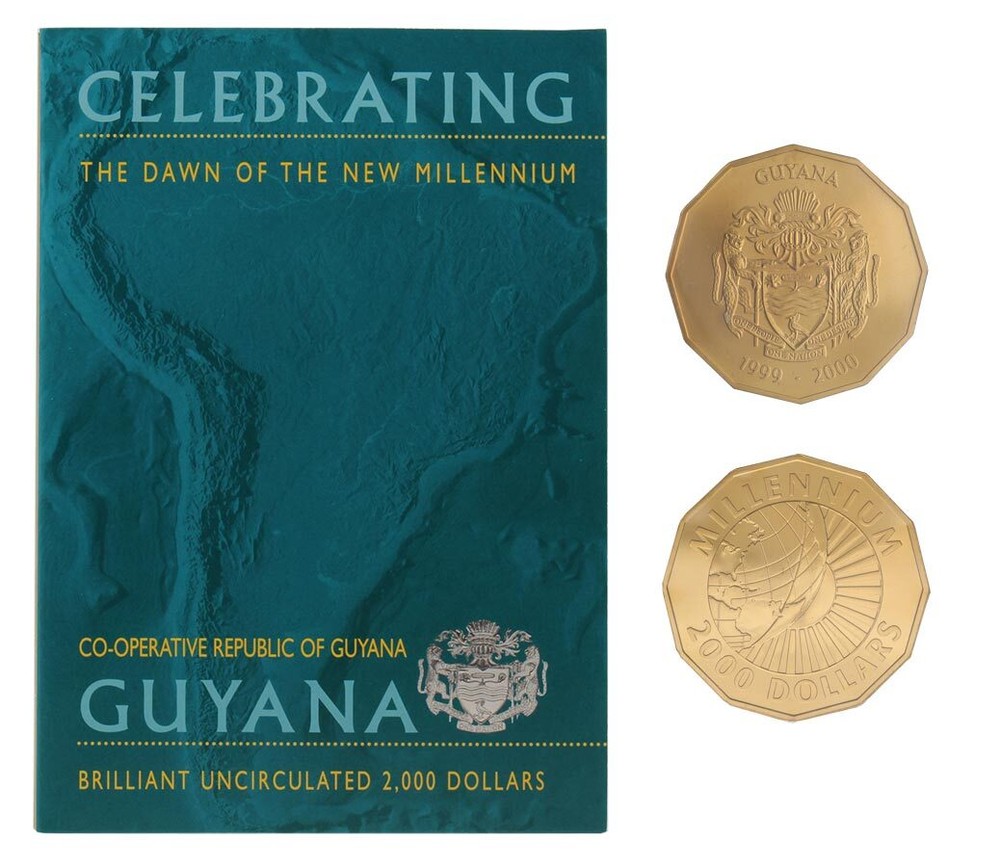 Guyana 2000 Dollars, 1999-2000, KM #53a, Mint