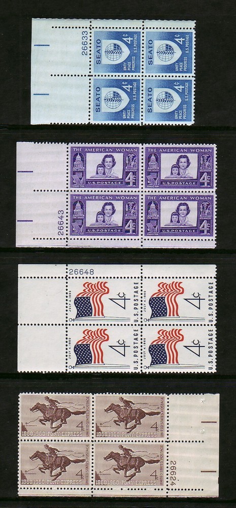 1960 COMMEMORATIVE PLATE BLOCK YEAR SET. (35) DIFFERENT. SCV $35