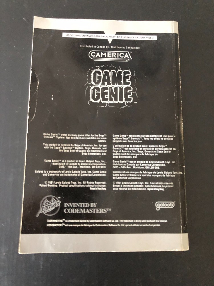 1992 Galoob Game Genie Sega Genesis Programming Manual & Codebook