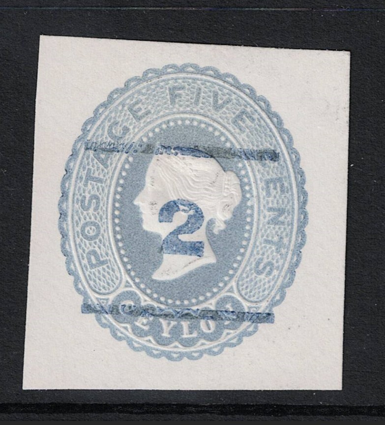 Ceylon 189x 2c on 5c Cut Square Unused - S24884
