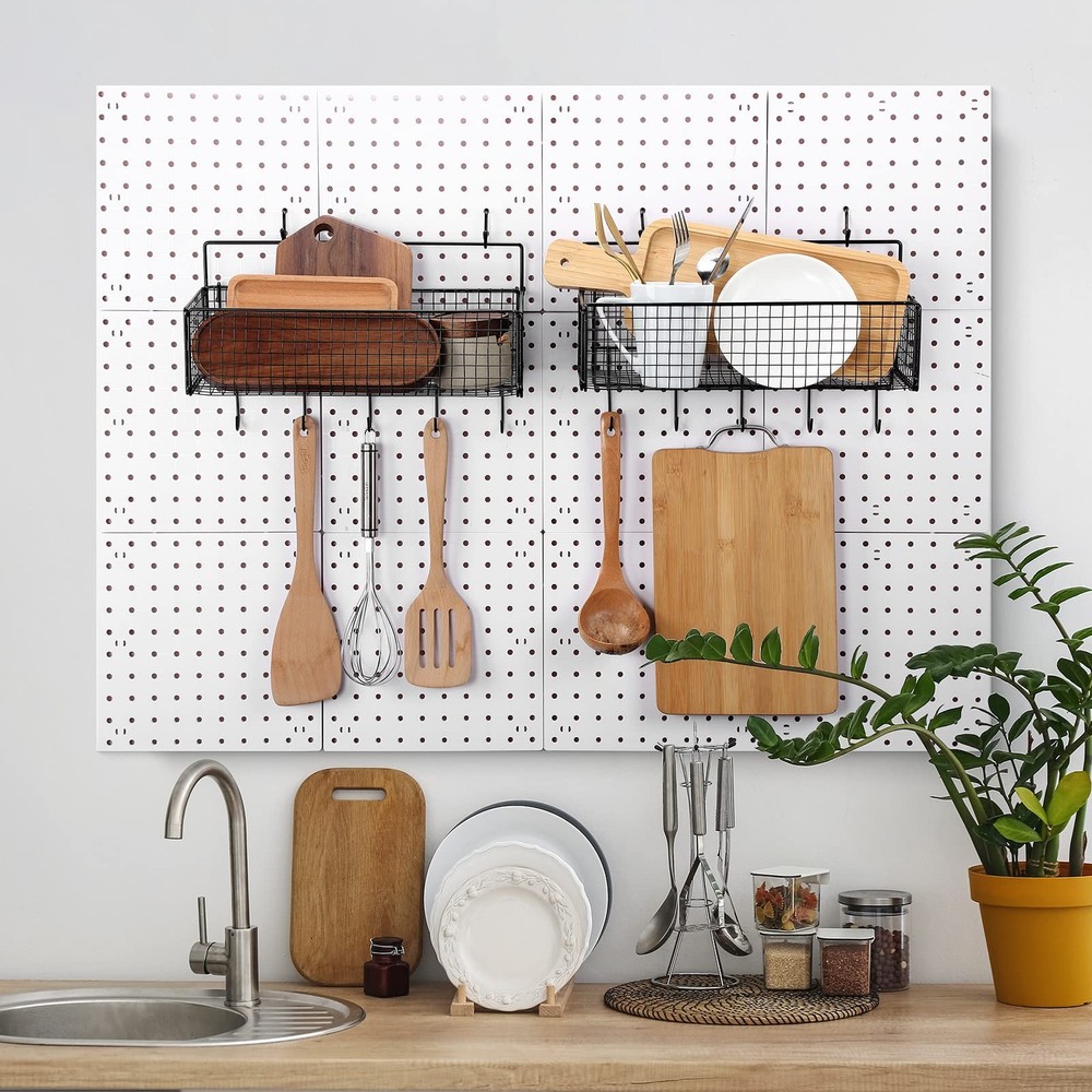2 Pcs Pegboard Accessories Set Including 2 Pegboard Baskets Bins with 5 Hooks...