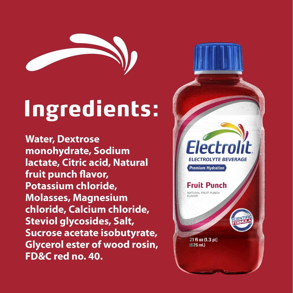Electrolit Fruit Punch Electrolyte Drink 12 Pack Instant Hydration 21 Oz