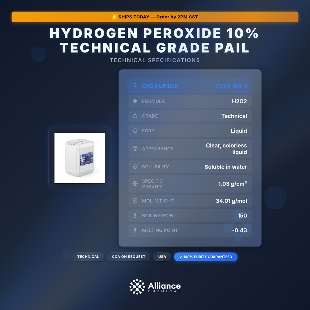 Hydrogen Peroxide 10% Technical Grade - 5 Gallon Pail