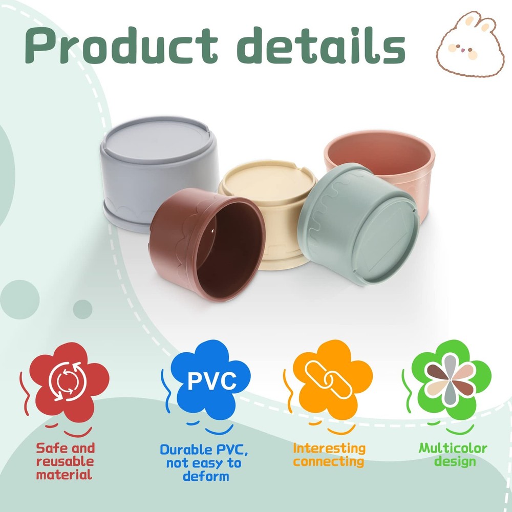 MEWTOGO 8 Pcs Stacking Cups for Bunny - Multi-Colored Reusable Rabbits Pastel