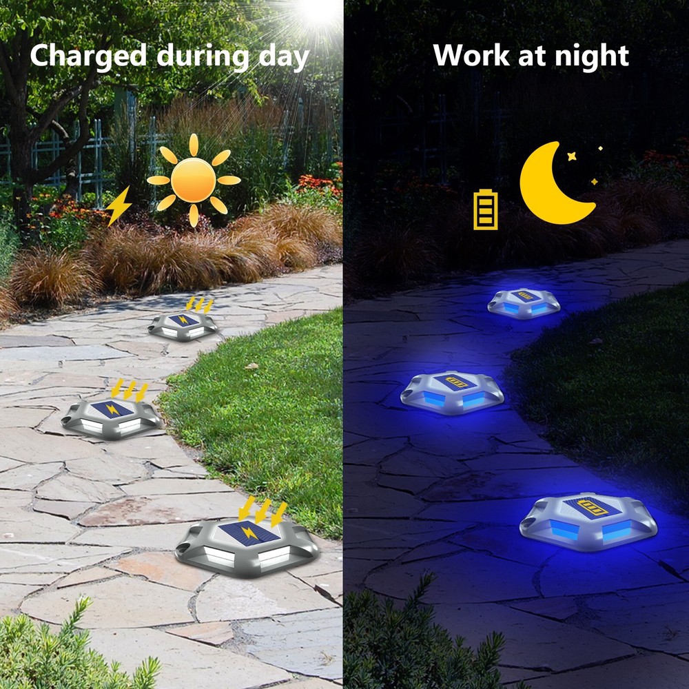 4Pack Solar Deck Lights Blue Driveway Dock Lights Blue Light for Step Sidewalk
