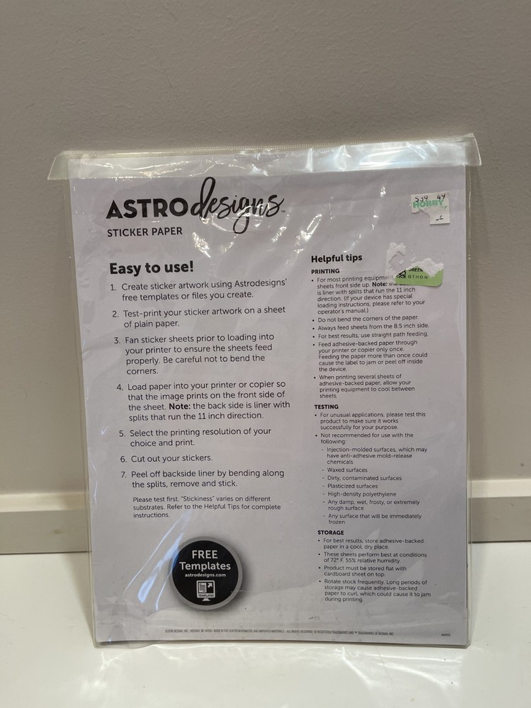 Astro Designs Sticker Paper Sealed