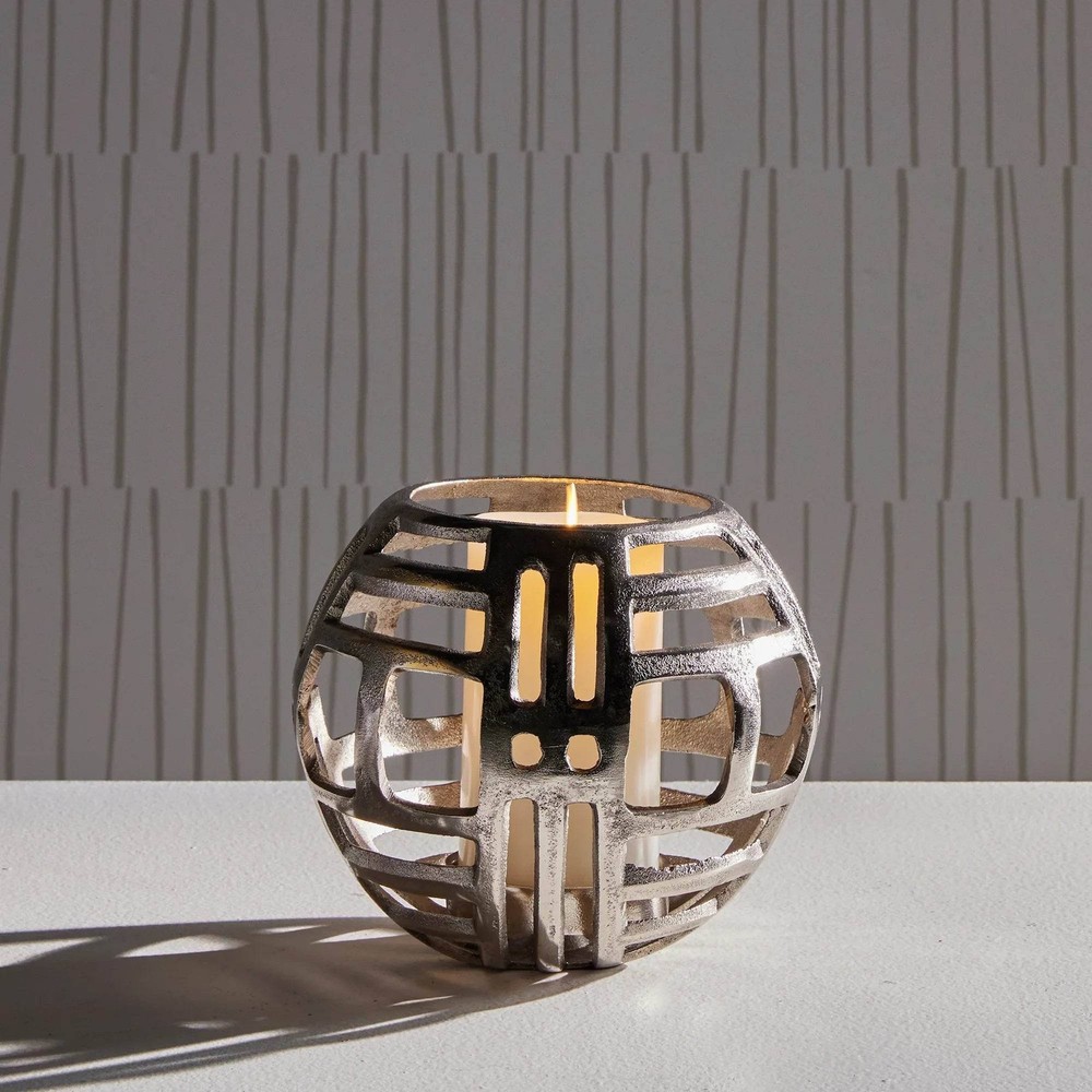 Modern Industrial Silver Hurricane Candle Holder - Medium