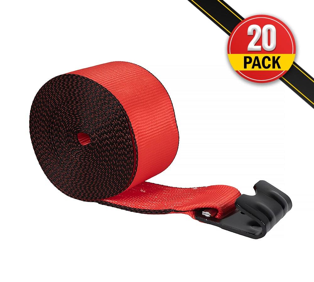 20 Pack 4"x40' Red Winch Straps w/ Flat Hook WLL 5400# Cargo Control for Flat...