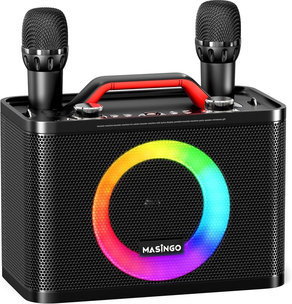 MASINGO Sonoro G5 Karaoke Machine – 2 Wireless Mics, LED Lights - Black