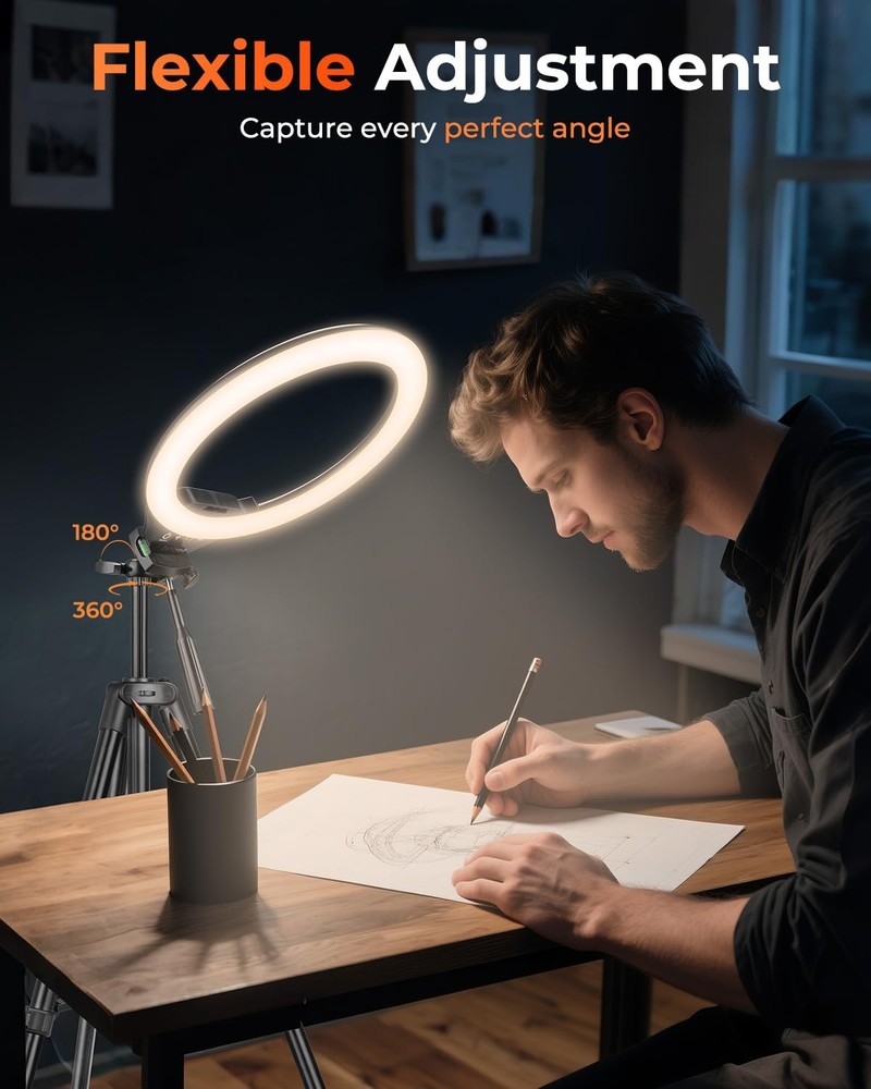 Sensyne 10'' Ring Light with 50'' Extendable Tripod Stand, LED Circle Lights