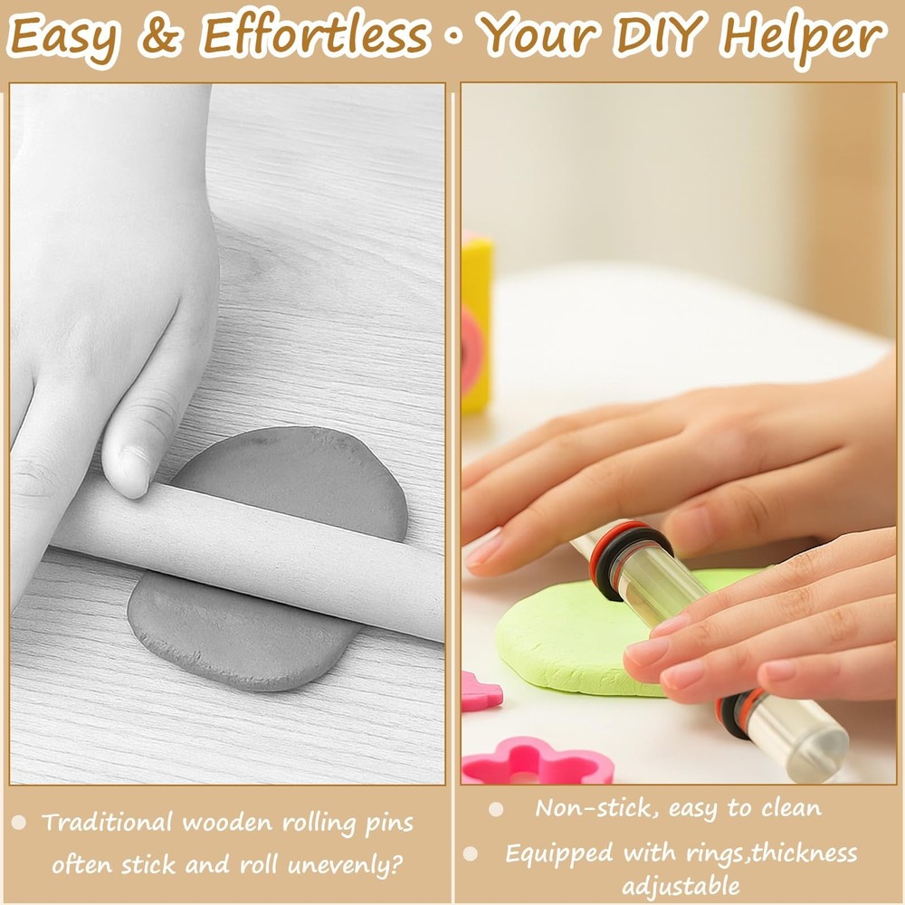 2-Piece Polymer Clay Acrylic Rolling Pin Set – Clear Slab Roller Tools wit