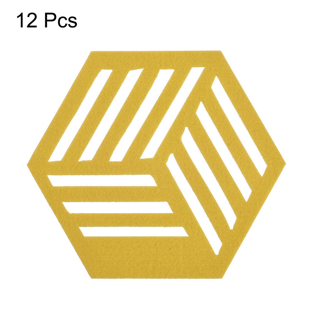 Felt Coasters 12pcs Hexagonal Mat Tampons Coasters, Yellow