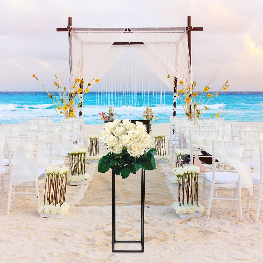 Black 9.8*9.8*29.5in Modern Rectangular Iron Flower Display Rack With Iron Plate