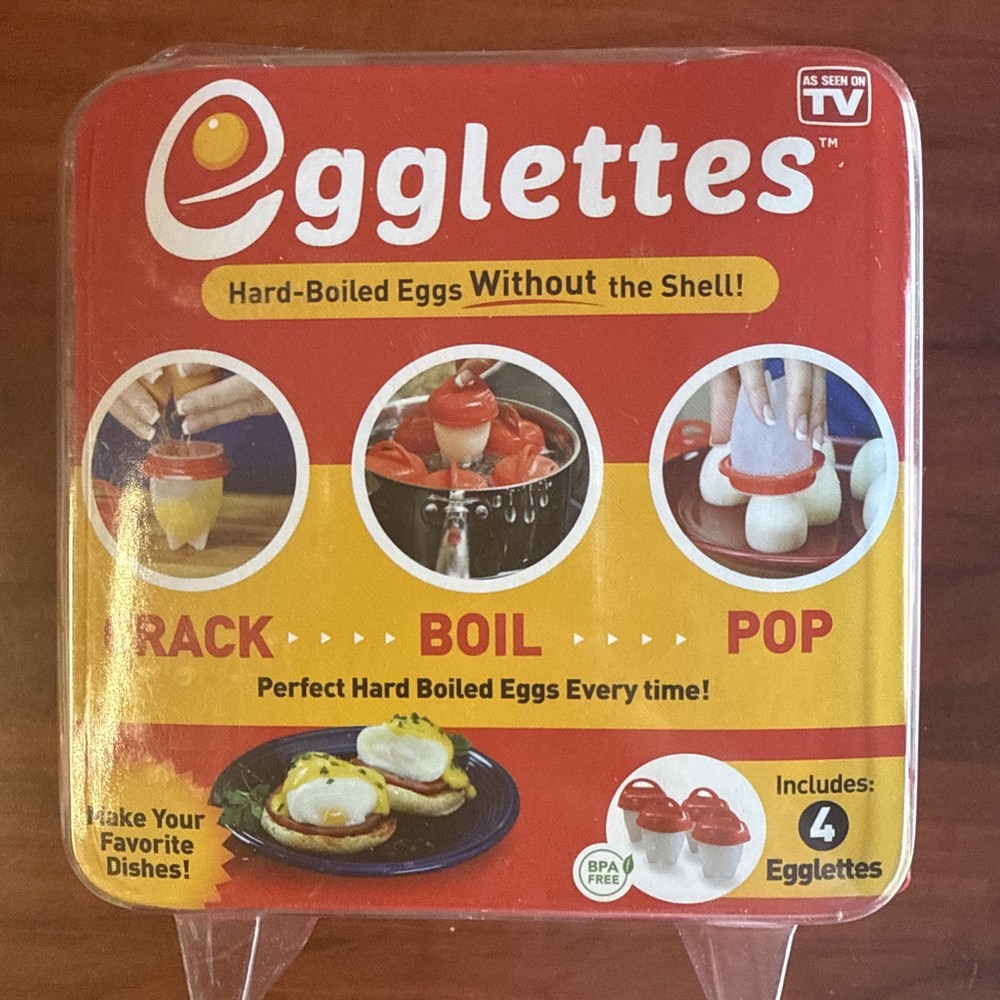 EGGLETTES Hard Boiled Egg Maker, 4 count New in Box.
