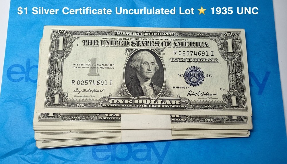 💵 $1 Silver Certificate – Uncirculated Blue Seal – 1935 Note Perfect Notes 💙