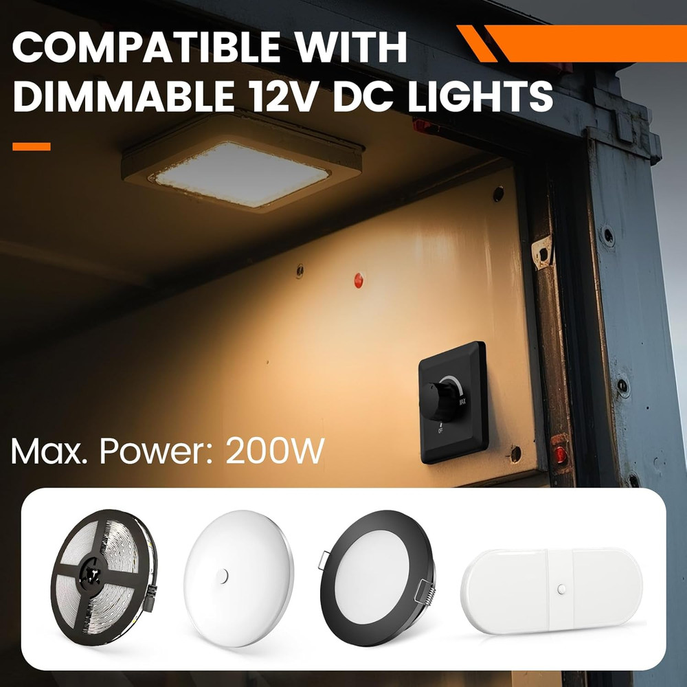 12V Dimmer Switch, 200W PWM Dimmer Switch - Adjustable Brightness for LED, Halog