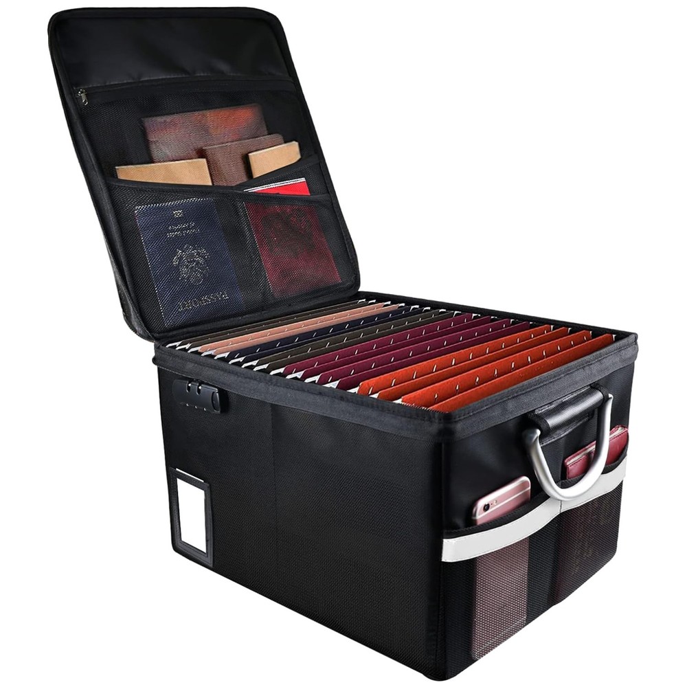 Fireproof Document Box with Lock - Portable Organizer