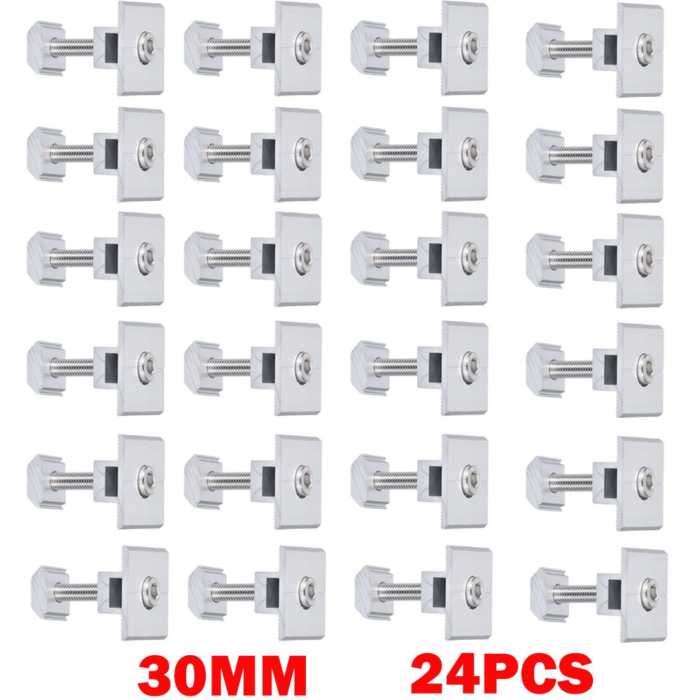 24Pcs 30mm Solar Panel Middle Clamps Aluminium Solar Panel Mount Mid Clip HOT