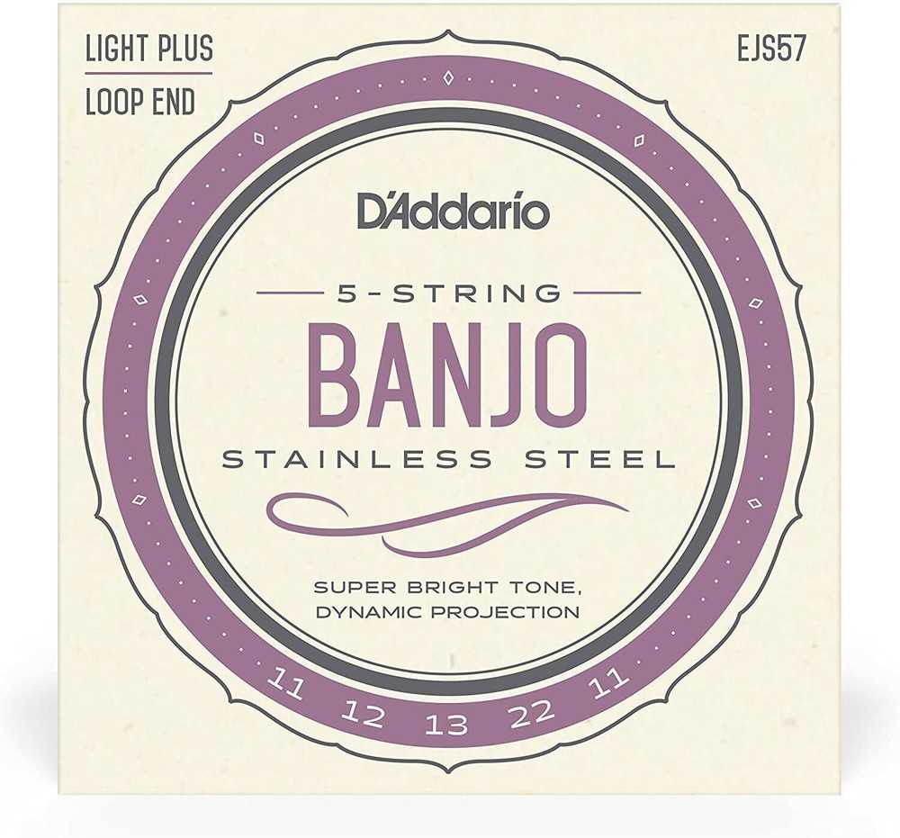 D'Addario EJS57 5-String Banjo Strings, Stainless Steel, Custom Medium, 11-22