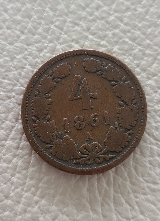1861   A  AUSTRIA 4 KRUEZER COIN