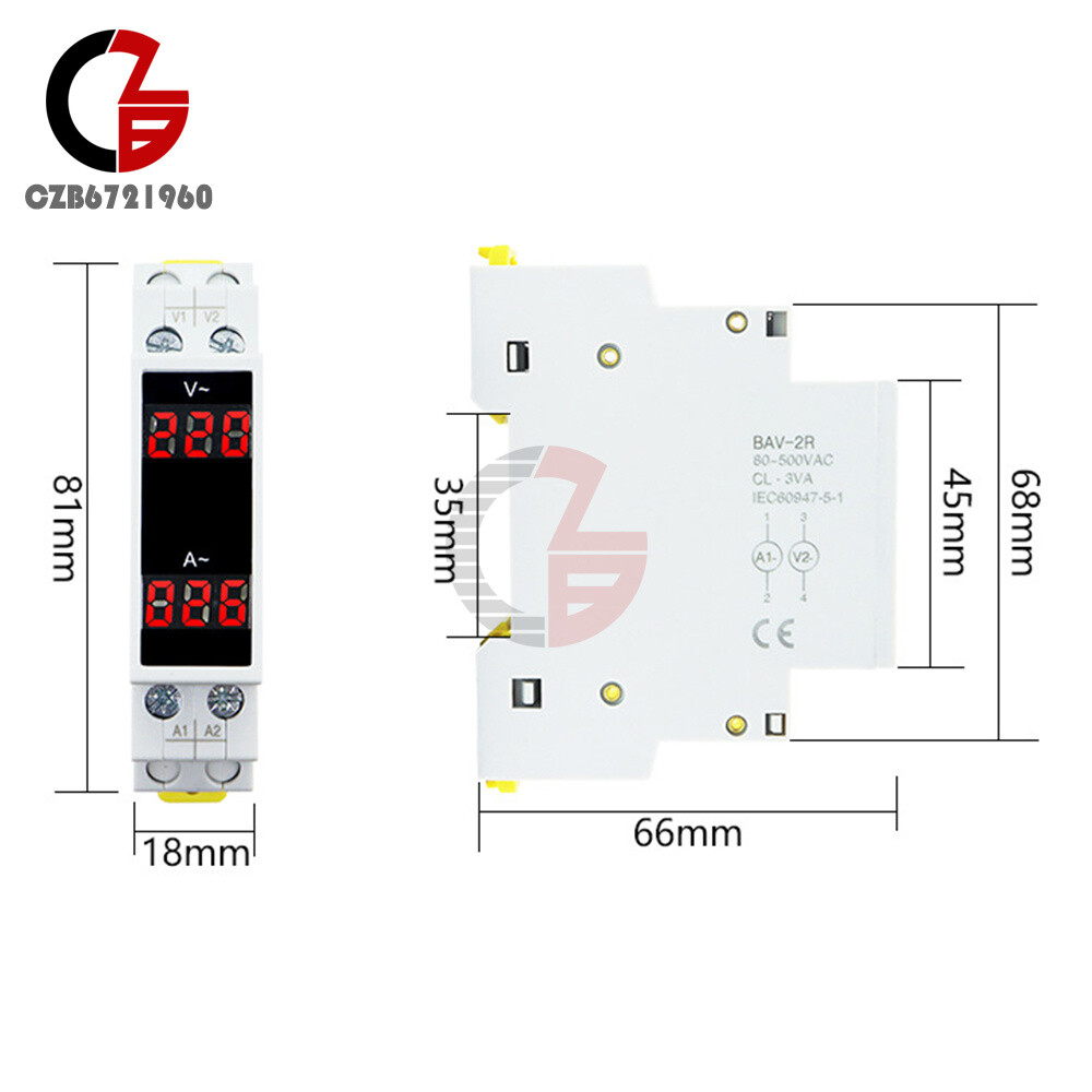 AC80-500V 1-100A DIN Rail Single-Phase Digital Display AC Voltage Current Meter
