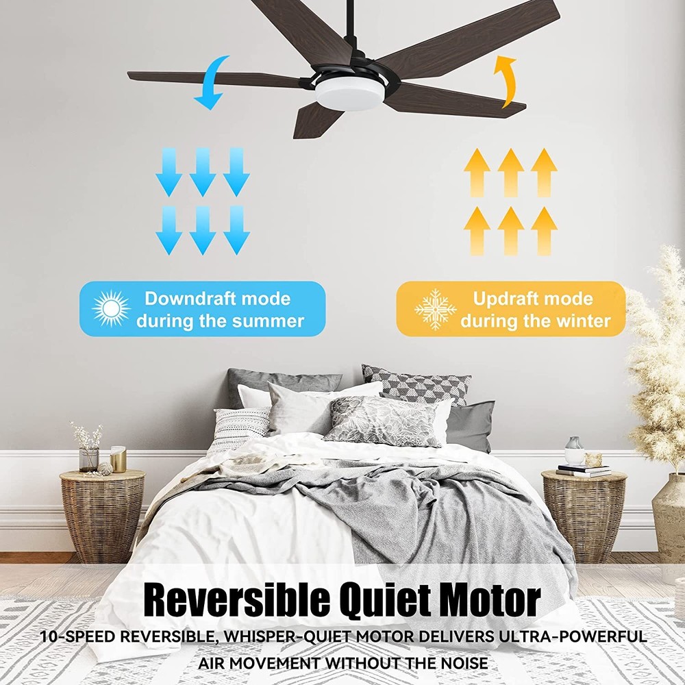 52" Modern Smart Ceiling Fan with Dim LED Light and Remote Control