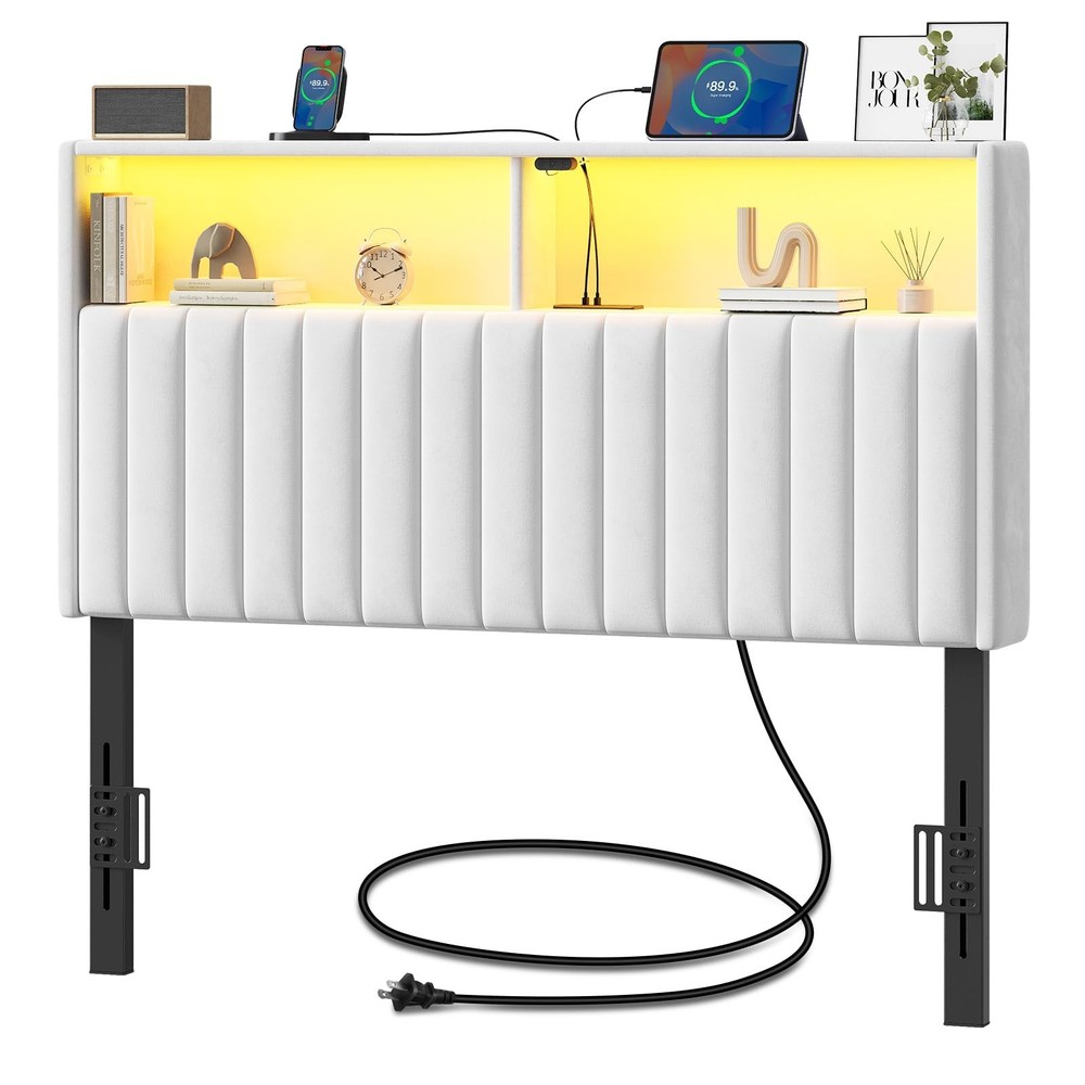 Headboard for Twin Size Bed with Storage, Head Board with USB & Type C Port, ...