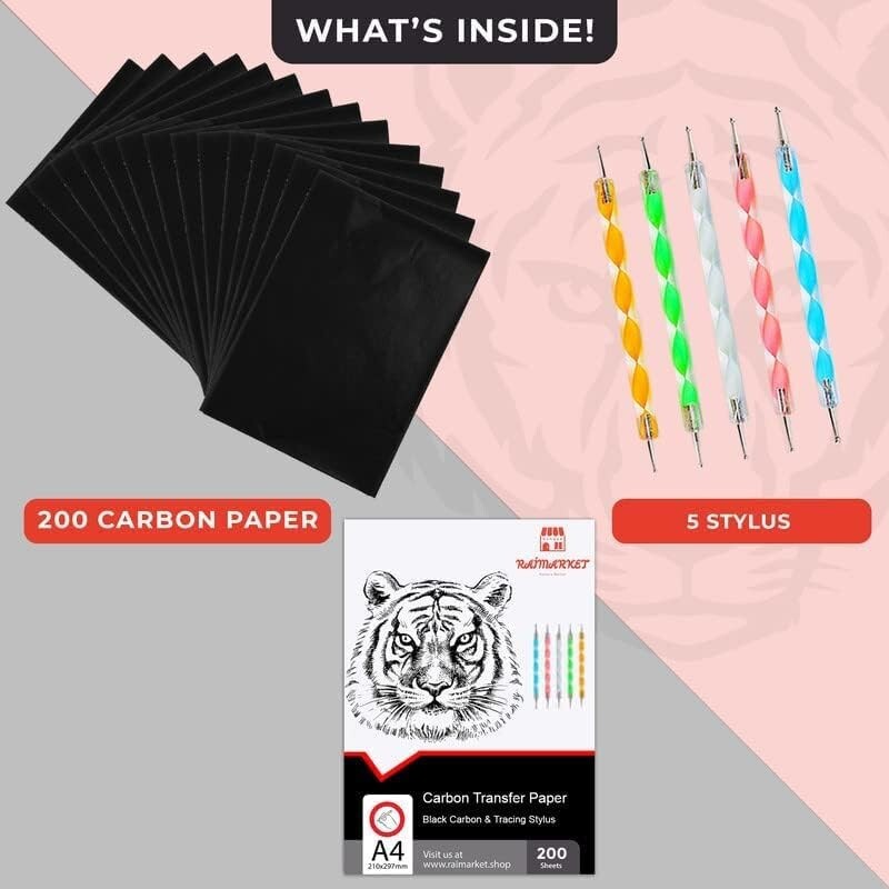 Carbon Paper - 200 Sheets - Tracing On Fabric, Wood & Canvas - Multi-Surface