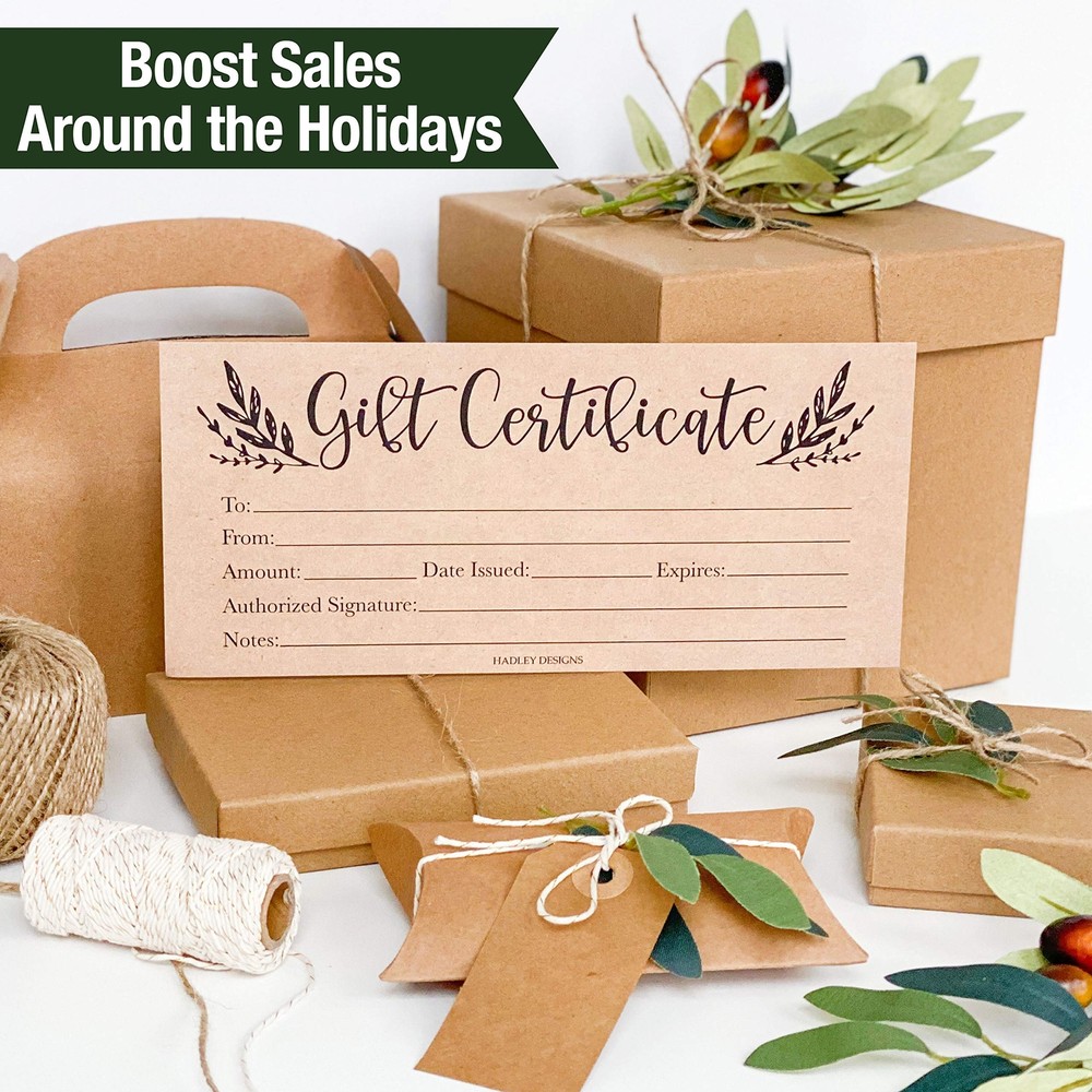 25 4x9 Rustic Blank Gift Certificates for Inches, Greenery