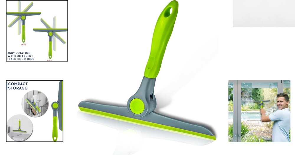 Compact 10" Green & Grey Window Squeegee - Heavy Duty with Easy Grip Handle