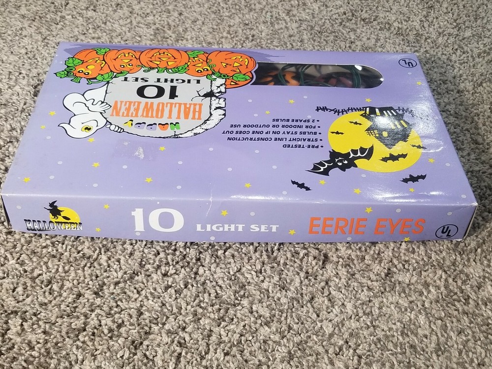 Vintage Eerie Eyes Halloween 10 String Light Set Ghost Collins Lights