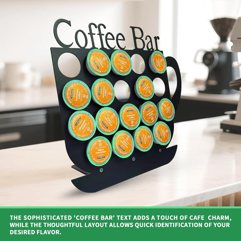 K Cups Holder Coffee Pod Holder Display, Coffee Bar Design Metal Stand, 19 Pods,