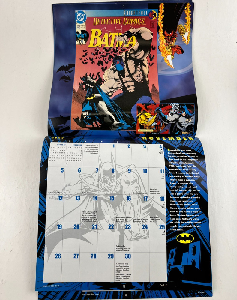 2000 Batman Calendar, DC Comics, No Marks 12"x12"