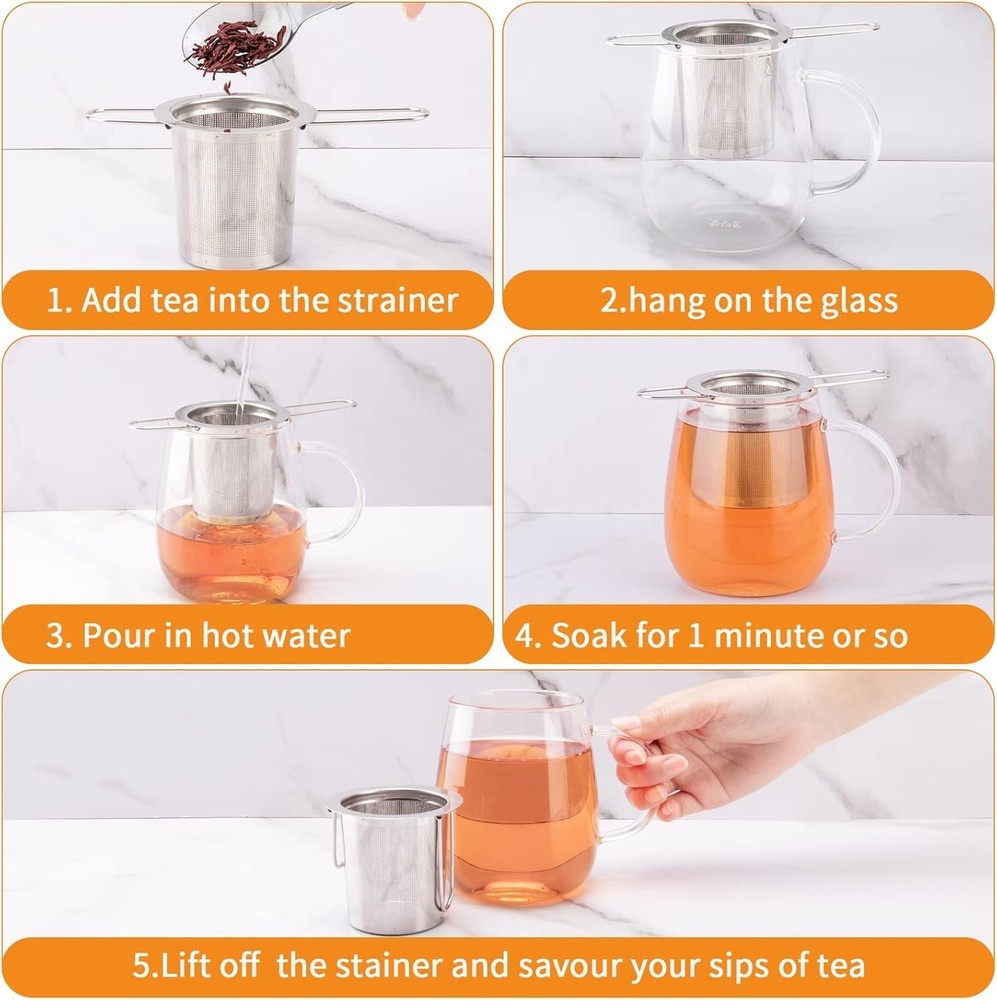Compact & Lightweight Tea Infuser with Long Handle - 2 Stainless Steel Strainers
