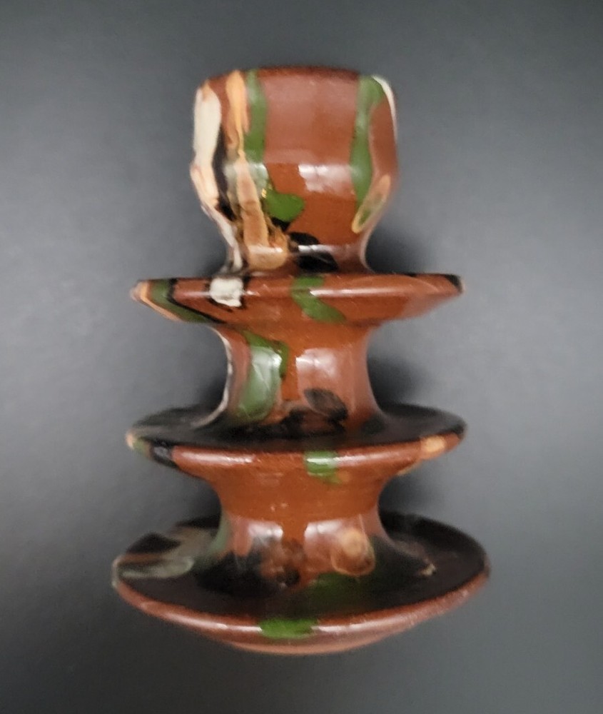 Small Redware Spatter Paint Glaze Candle Holder
