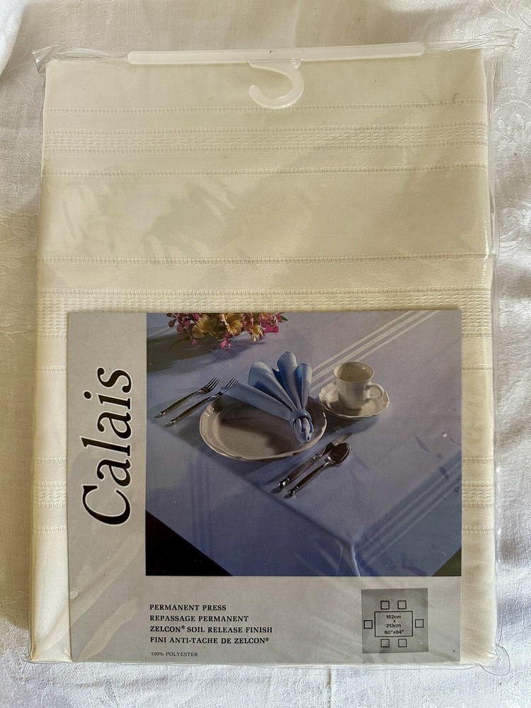 Calais Ivory Tablecloth 60x84 Permanent Press Soil Release Fin